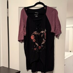 Torrid Black and Purple Floral Heart Tee